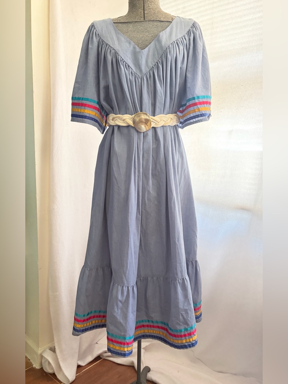 Vtg ribbon-trim bohemian house dress